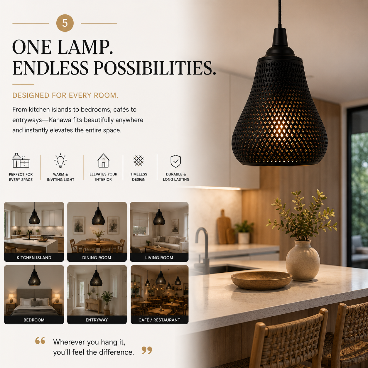 Kanawa 3D Printed Pendant Light | Modern Japandi Lamp Shade | Geometric Mesh Ceiling Light