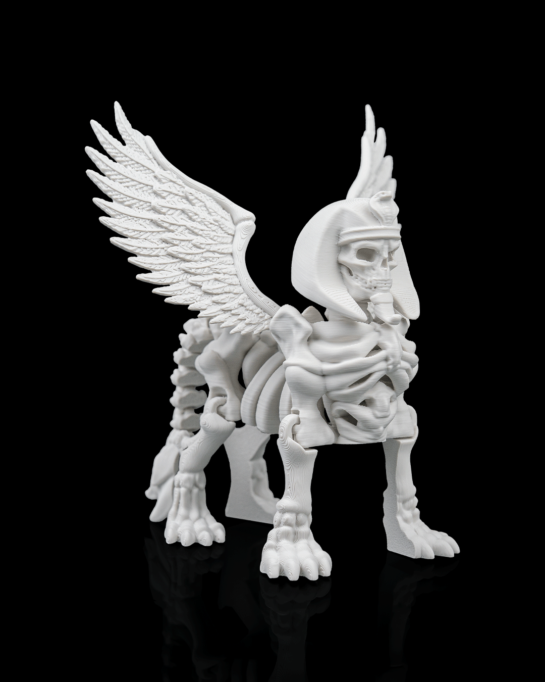 Articulated Sphinx Skeleton Figurine - 3D Printed Egyptian Mythical Creature - Gothic Home Decor, Fantasy Winged Monster Fidget Toy, Unique Macabre Gift for Mythology Fans