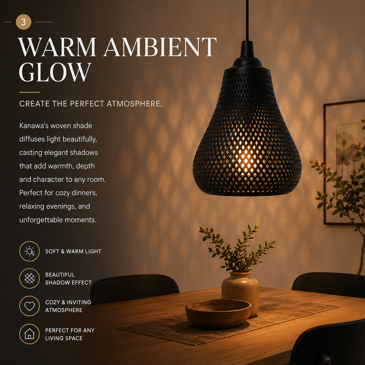 Kanawa 3D Printed Pendant Light | Modern Japandi Lamp Shade | Geometric Mesh Ceiling Light