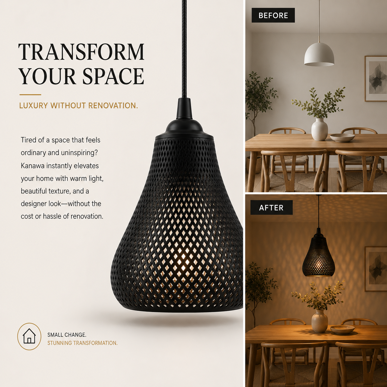 Kanawa 3D Printed Pendant Light | Modern Japandi Lamp Shade | Geometric Mesh Ceiling Light