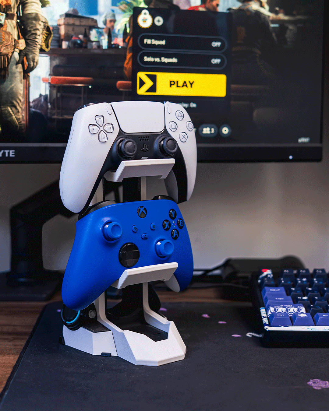 2-in-1 Dual Gaming Station Stand - Universal Controller & Headphone Tower Holder - 3D Printed Industrial Display for Xbox, PS5, Switch & PC Headsets - Sleek Desk Organizer