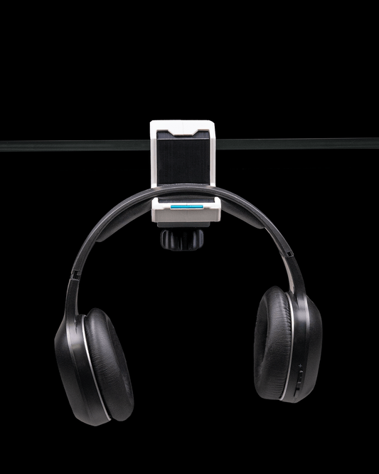 Universal Adjustable Headphone Desk Hook - Under-Desk Headset Holder Mount with Clamp - 3D Printed Industrial Design, Dual-Tone Gaming Setup Accessory, Cable Management Support
