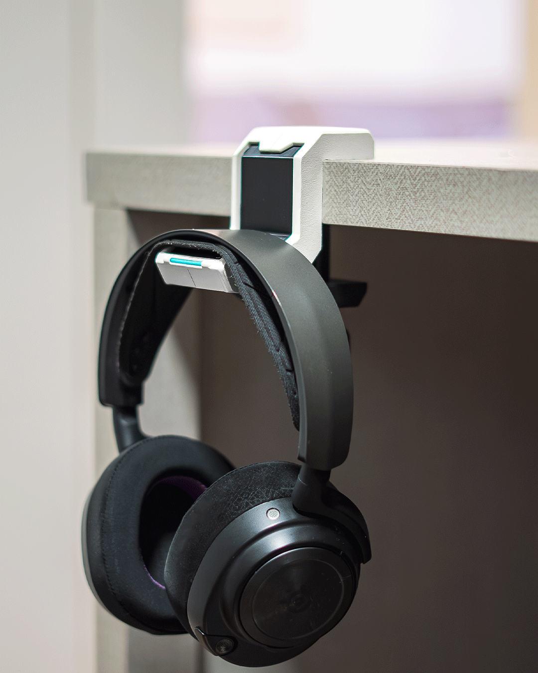 Universal Adjustable Headphone Desk Hook - Under-Desk Headset Holder Mount with Clamp - 3D Printed Industrial Design, Dual-Tone Gaming Setup Accessory, Cable Management Support
