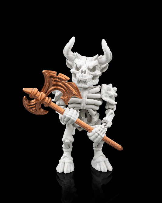 Articulated Minotaur Skeleton with Battle Axe - 3D Printed Mythical Warrior Figure - Gothic Home Decor, Fantasy Monster Fidget Toy, Unique Macabre Gift for D&D Fans