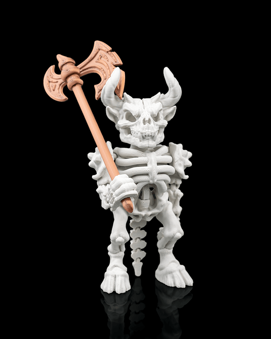 Articulated Minotaur Skeleton with Battle Axe - 3D Printed Mythical Warrior Figure - Gothic Home Decor, Fantasy Monster Fidget Toy, Unique Macabre Gift for D&D Fans