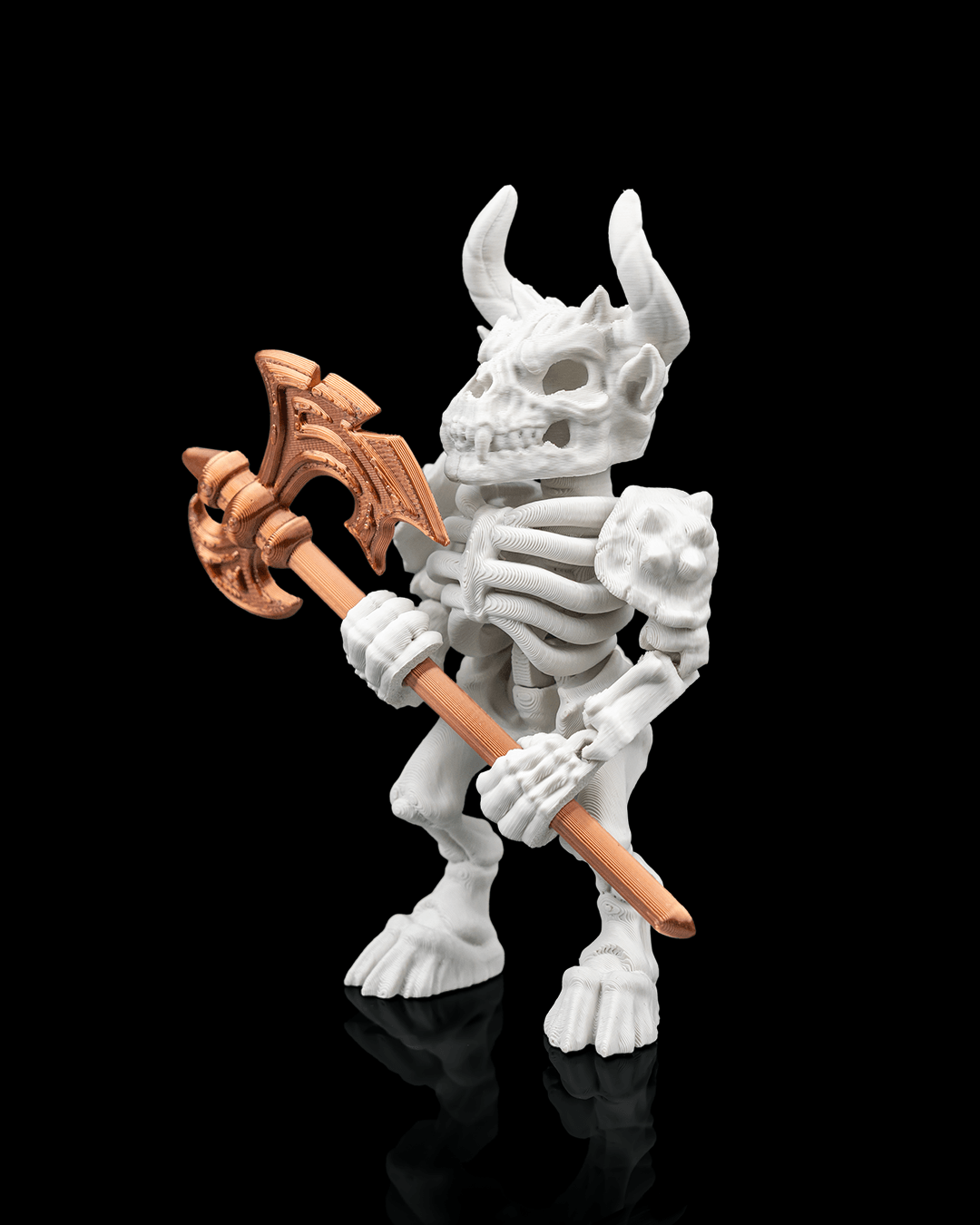 Articulated Minotaur Skeleton with Battle Axe - 3D Printed Mythical Warrior Figure - Gothic Home Decor, Fantasy Monster Fidget Toy, Unique Macabre Gift for D&D Fans