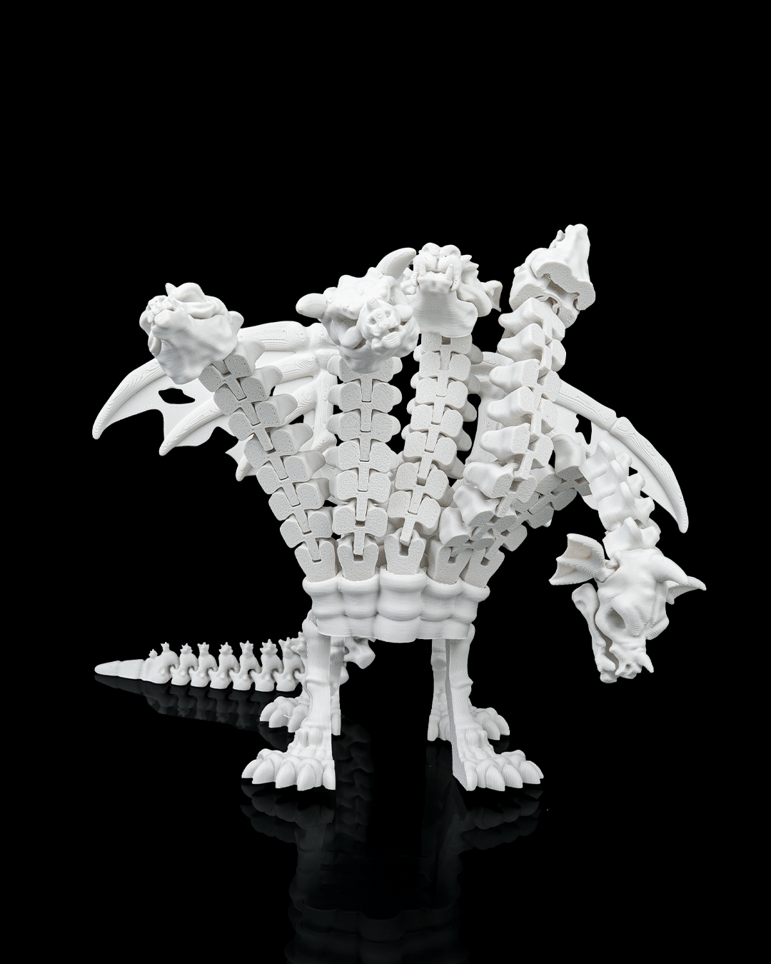 Articulated 5-Headed Hydra Dragon Skeleton - 3D Printed Pentadragon Mythical Figurine - Gothic Horror Decor, Epic Fantasy Fidget Toy, Unique Macabre Gift for RPG & D&D Fans