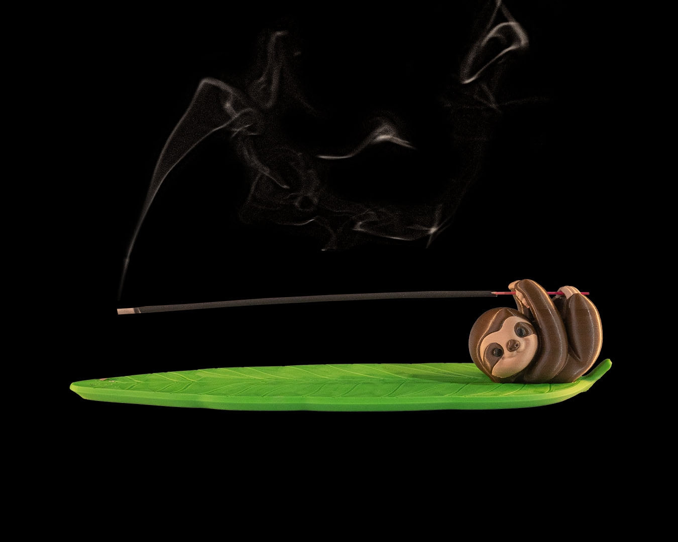 Cute Sloth on Leaf Incense Holder – 3D Printed Ash Catcher Decor