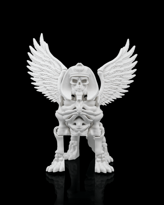 Gelenkige Sphinx-Skelett-Figur – 3D-gedrucktes ägyptisches Fabelwesen – Gothic-Wohndekoration, geflügeltes Fantasy-Monster-Zappelspielzeug, einzigartiges makabres Geschenk für Mythologie-Fans