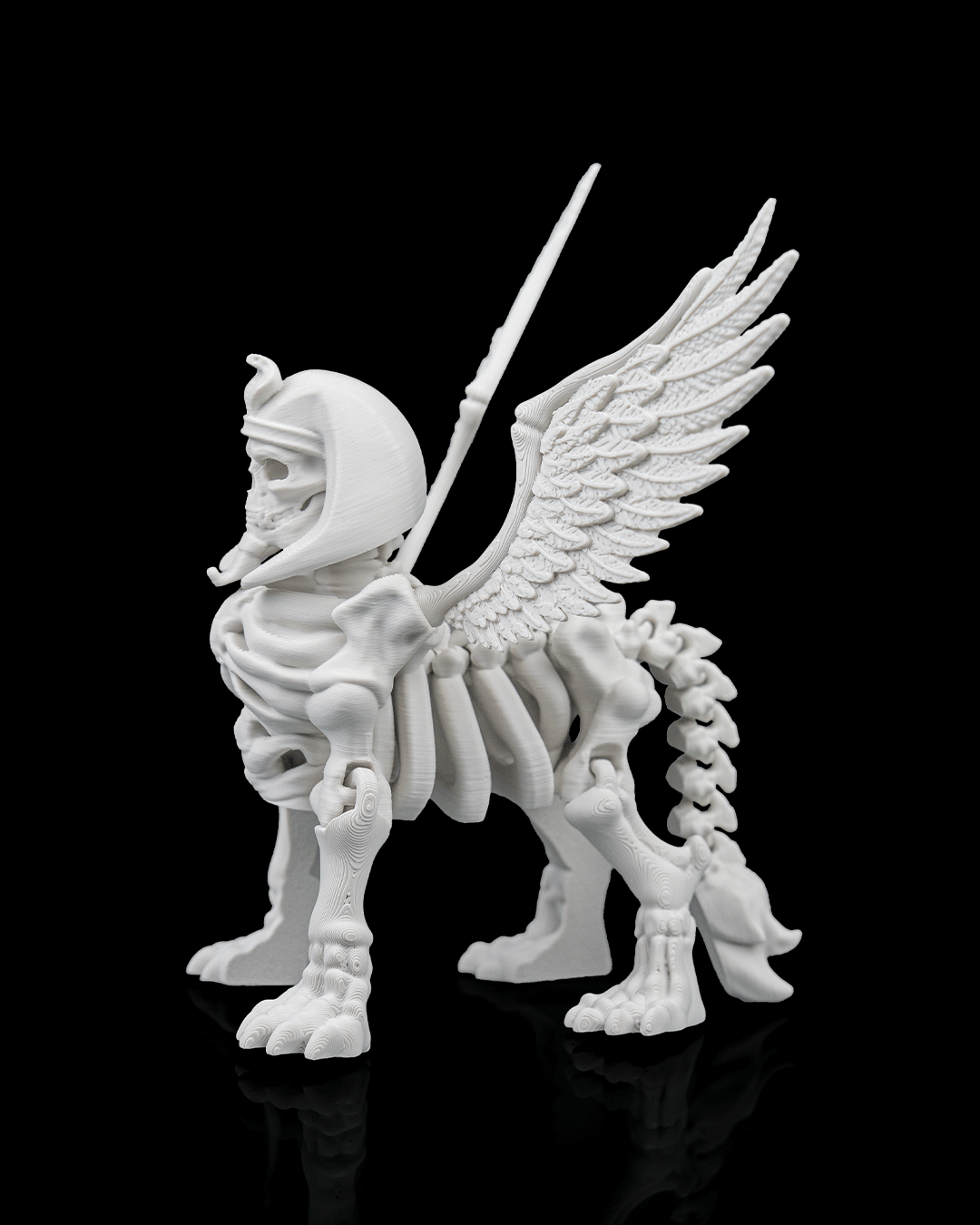 Articulated Sphinx Skeleton Figurine - 3D Printed Egyptian Mythical Creature - Gothic Home Decor, Fantasy Winged Monster Fidget Toy, Unique Macabre Gift for Mythology Fans