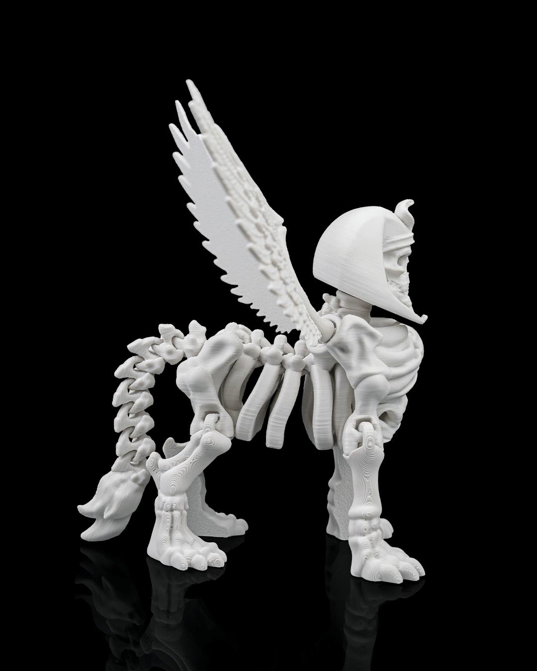 Articulated Sphinx Skeleton Figurine - 3D Printed Egyptian Mythical Creature - Gothic Home Decor, Fantasy Winged Monster Fidget Toy, Unique Macabre Gift for Mythology Fans