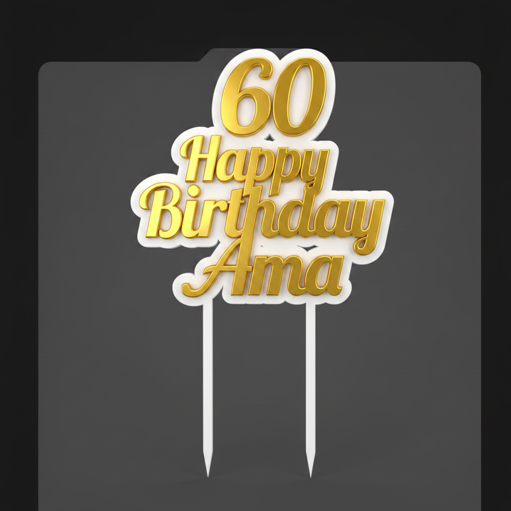 Cake topper 60 Happy Birthday Ana gold