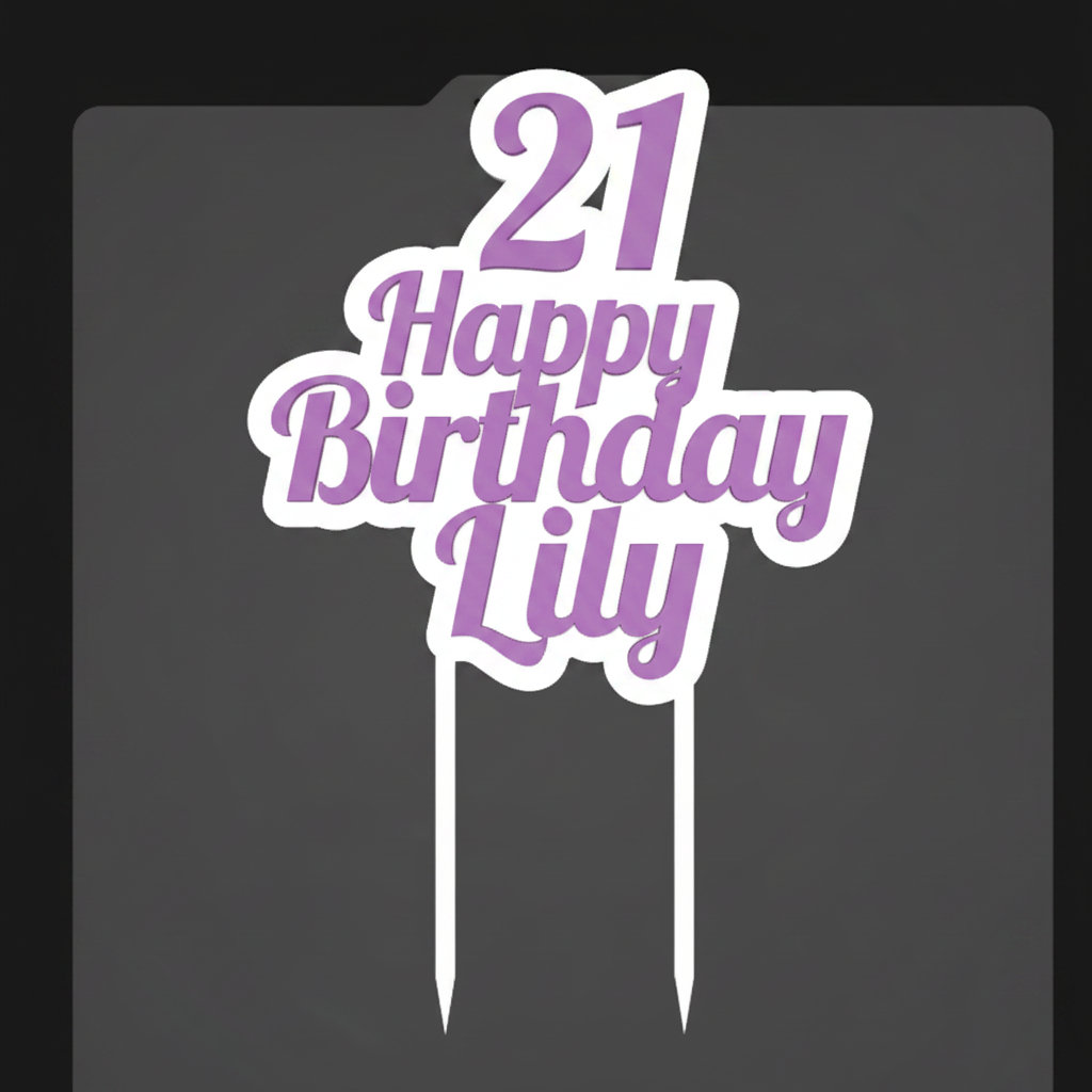 Cake topper 21 Happy Birthday Lily lavender