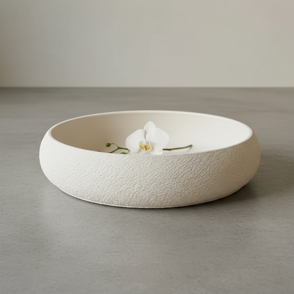Bowl with white orchid, Japanese minimalist style
