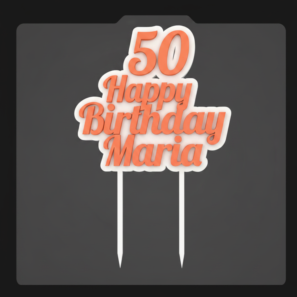 Cake topper 50 Happy Birthday Maria coral