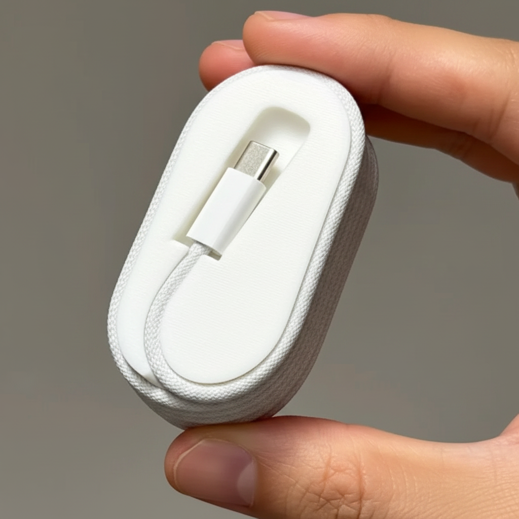 3D printed cable organizer held in hand size reference