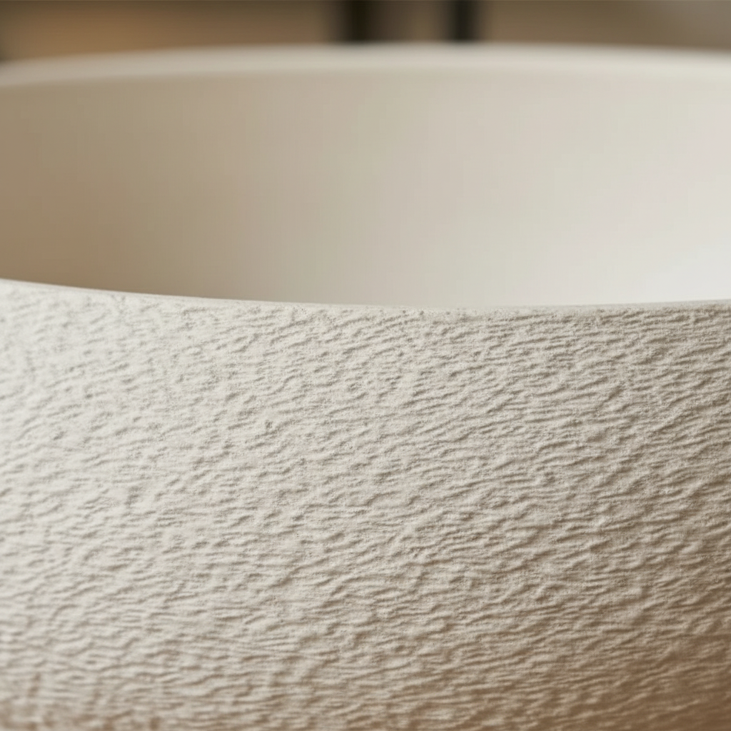 Close-up texture detail of white stone-effect bowl