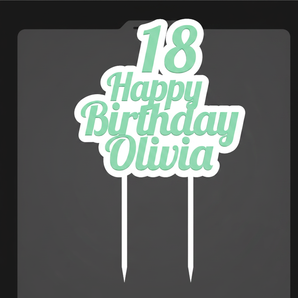 Cake topper 18 Happy Birthday Olivia mint green