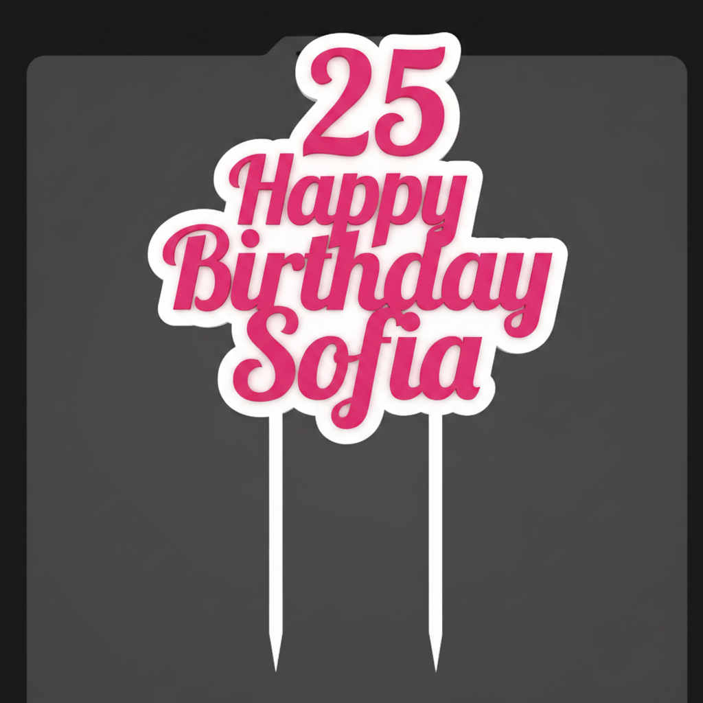 Cake topper 25 Happy Birthday Sofia pink