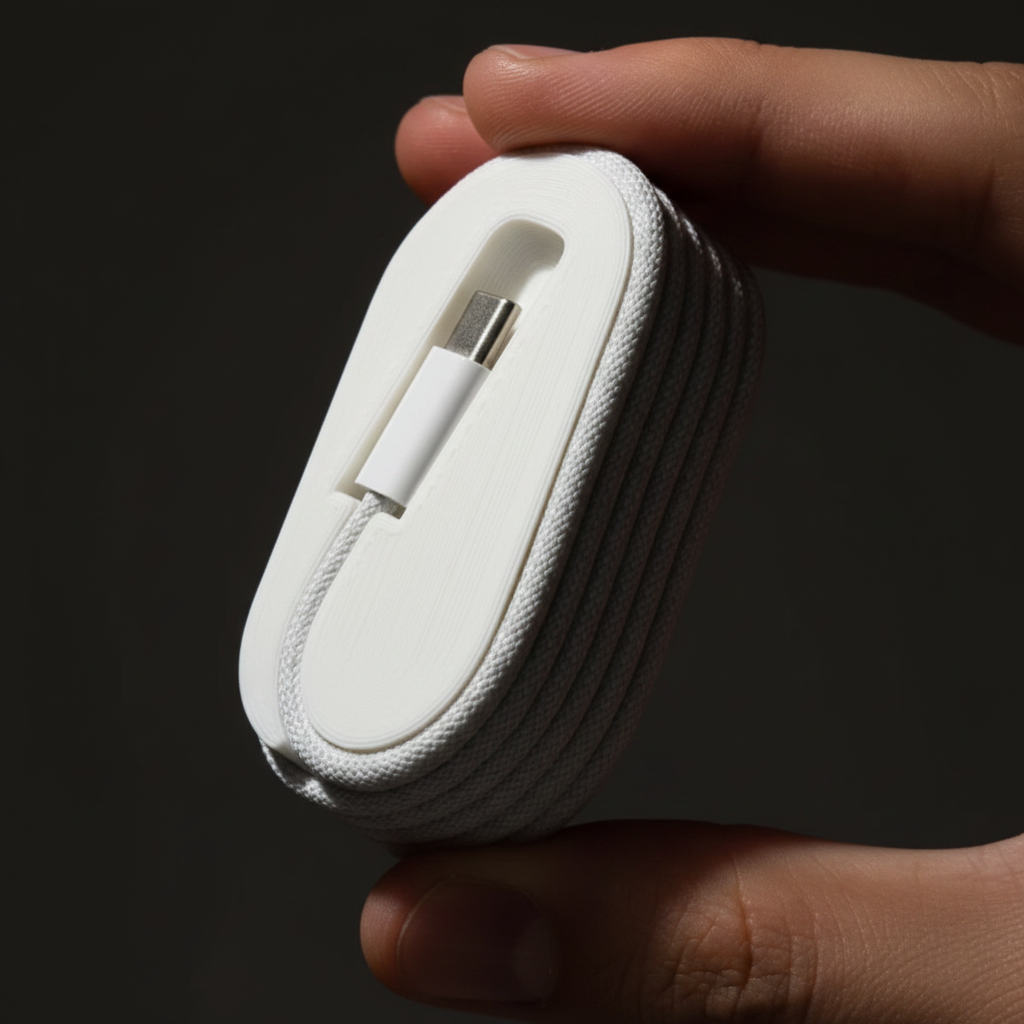 3D printed cable organizer macro dark background