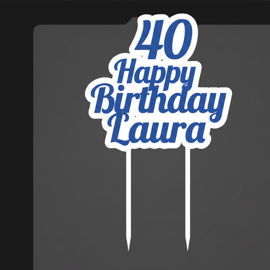 Cake topper 40 Happy Birthday Laura royal blue