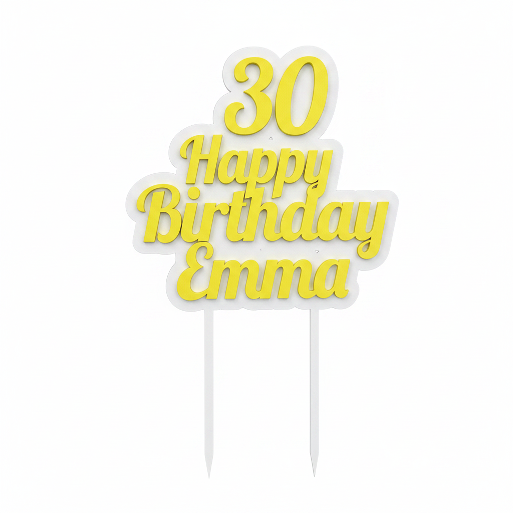 Personalized birthday cake topper white background - 30 Happy Birthday Emma