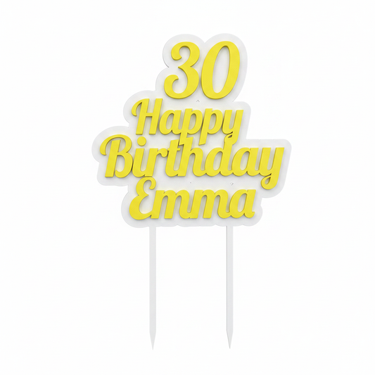 Personalized birthday cake topper white background - 30 Happy Birthday Emma