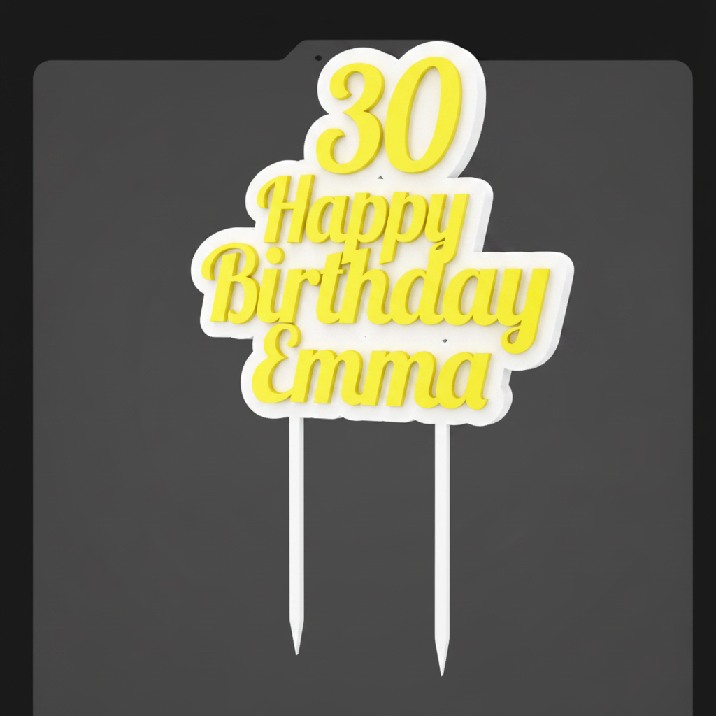 Cake topper 30 Happy Birthday Emma yellow